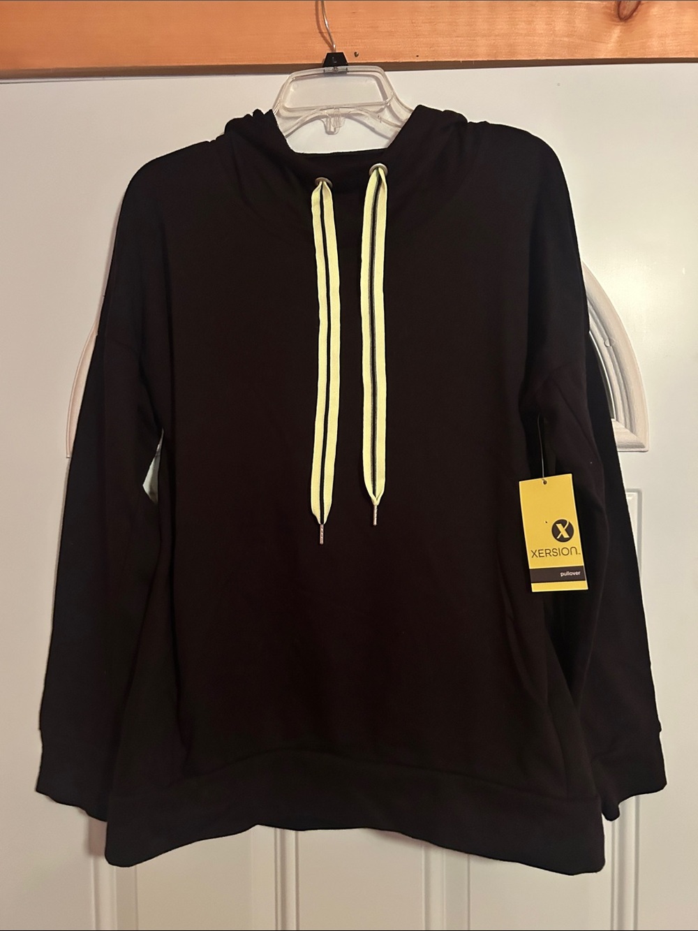 Xersion Black Hoodie Sweatshirt with Neon Yellow Drawstrings